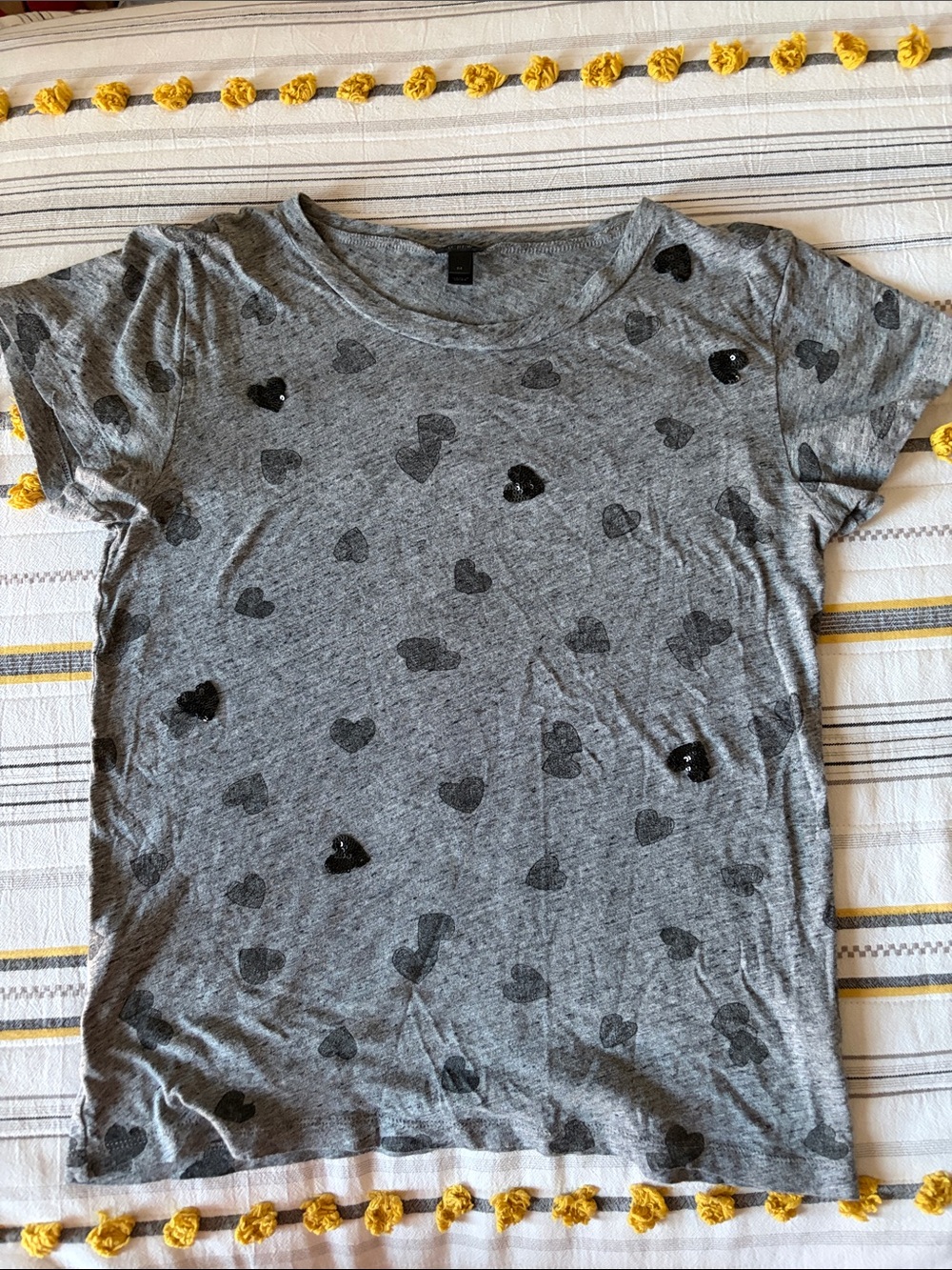 JCREW Grey Heart Print Sequin Tee